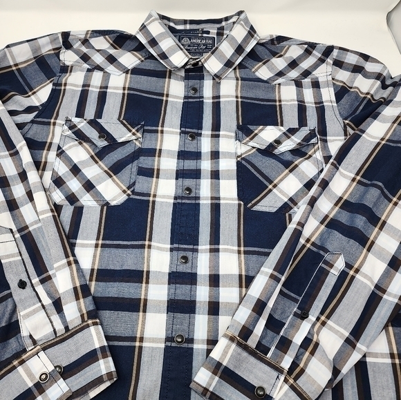 American Rag‎ Snap Button Down Plaid Multi Color Long Sleeve Shirt Size XL - Picture 3 of 15